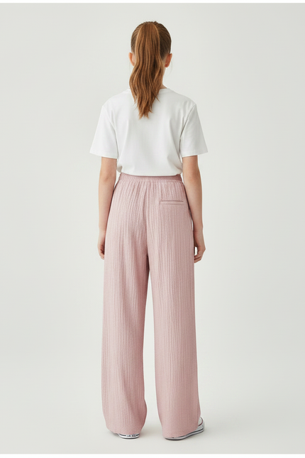 Pantalon À Pince Rose Plissé Ample Fluide Fille - Polyester - vue 2