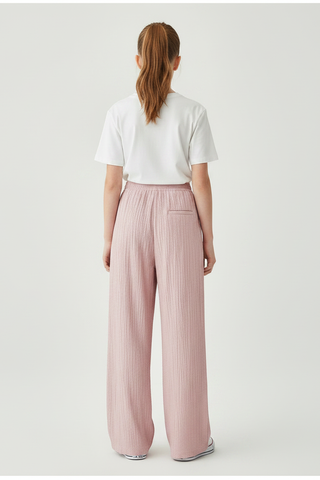 Pantalon À Pince Rose Plissé Ample Fluide Fille - Polyester - vue 2