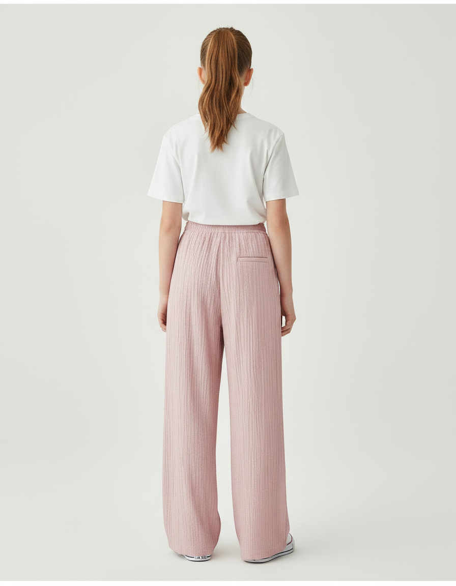 Pantalon À Pince Rose Plissé Ample Fluide Fille - Polyester - vue 2