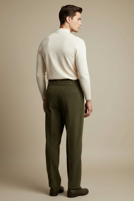 Pantalon À Pince Vert Côtelé Ample Plissé Homme - Cordé - vue 2