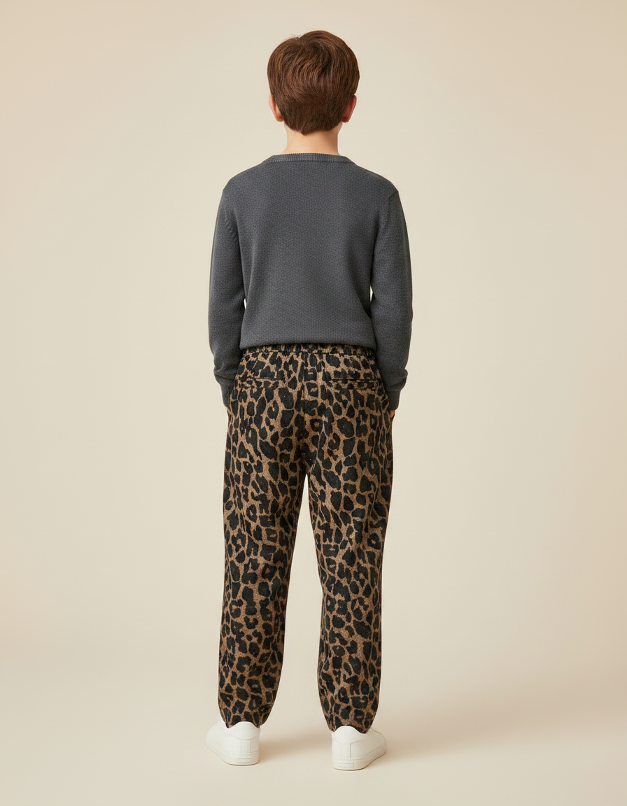 Pantalon À Pince Léopard Ample Enfant Coton Molletonné - Imprimé - vue 2