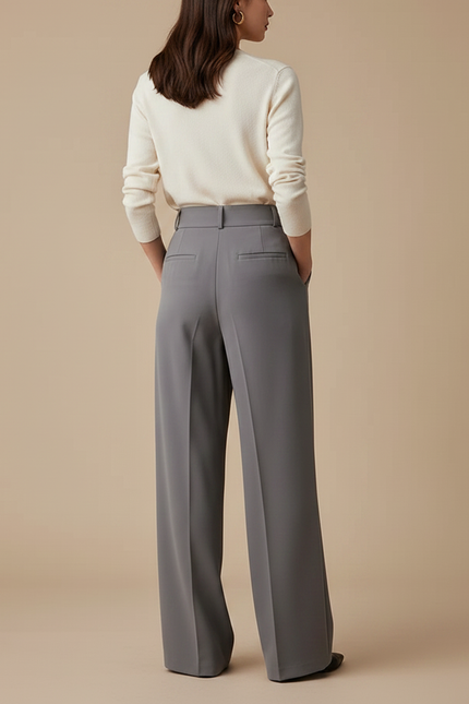 Pantalon À Pince Gris Fluide Taille Haute Élégant - Polyester - vue 2