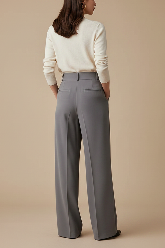 Pantalon À Pince Gris Fluide Taille Haute Élégant - Polyester - vue 2