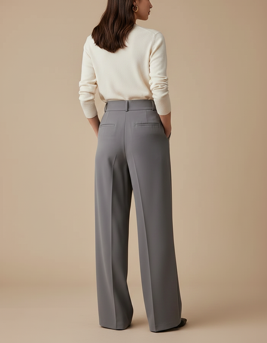 Pantalon À Pince Gris Fluide Taille Haute Élégant - Polyester - vue 2
