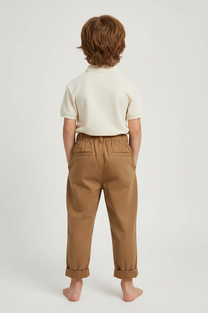 Pantalon À Pince Marron Ample Coton Décontracté Enfant - vue 2