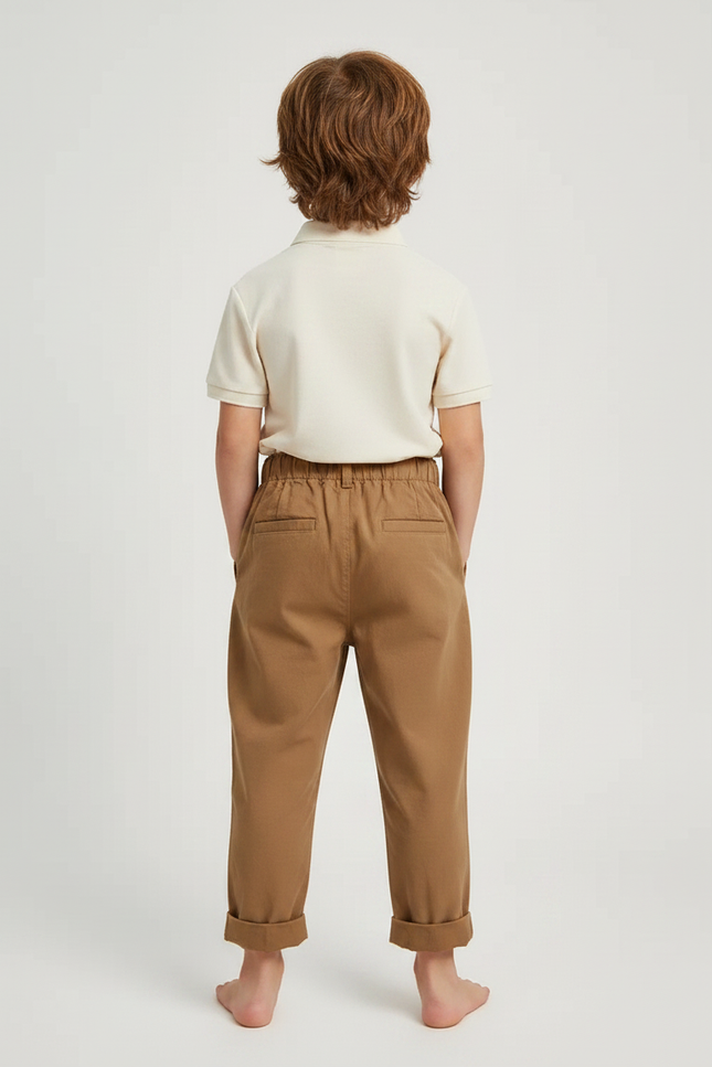 Pantalon À Pince Marron Ample Coton Décontracté Enfant - vue 2