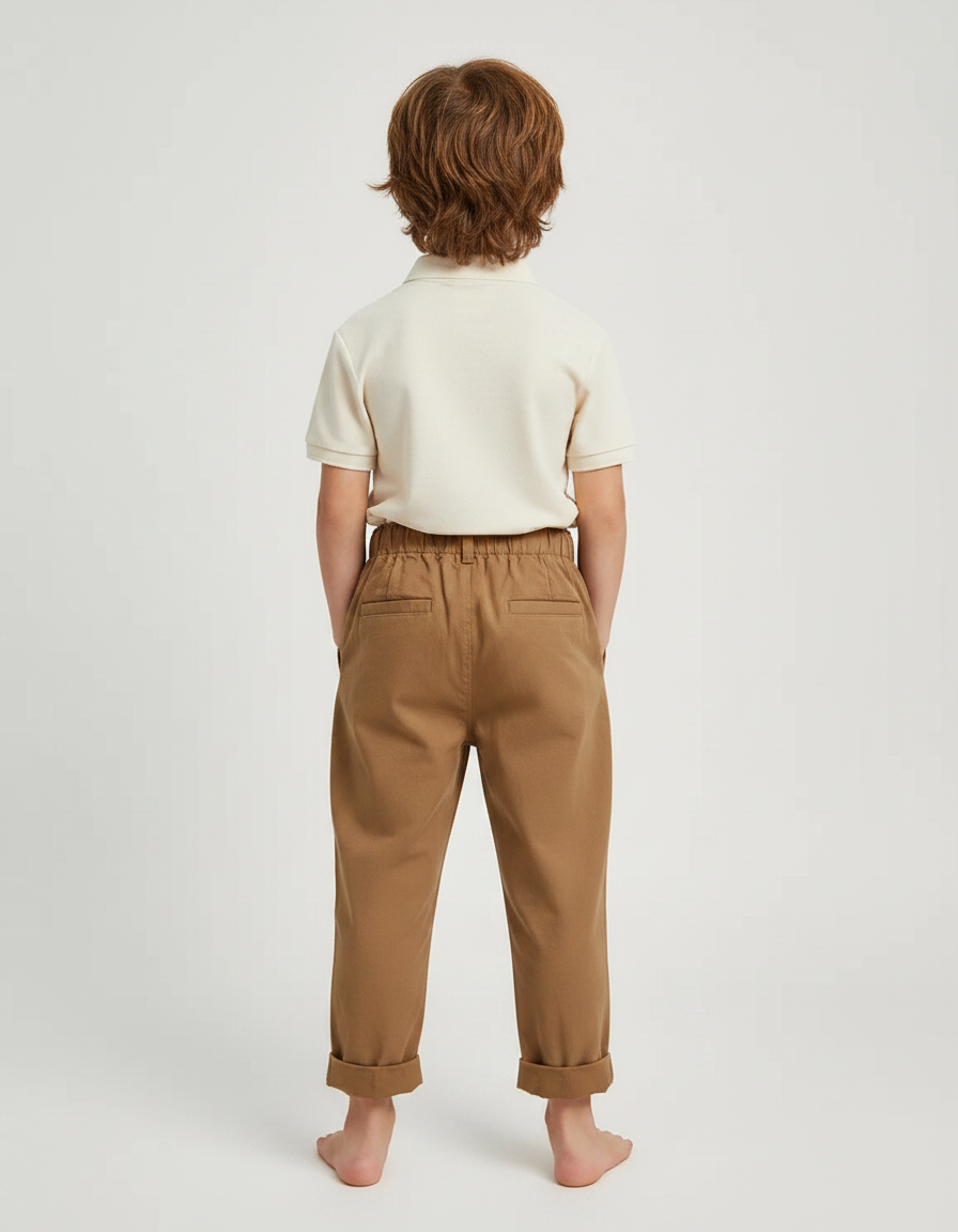 Pantalon À Pince Marron Ample Coton Décontracté Enfant - vue 2