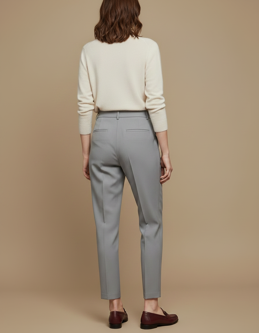 Pantalon À Pince Gris Élégant Fuselé Décontracté Femme - Gabardine - vue 2