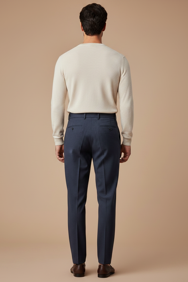 Pantalon À Pince Bleu Marine Plissé Ceinturé Homme - Gabardine - vue 2