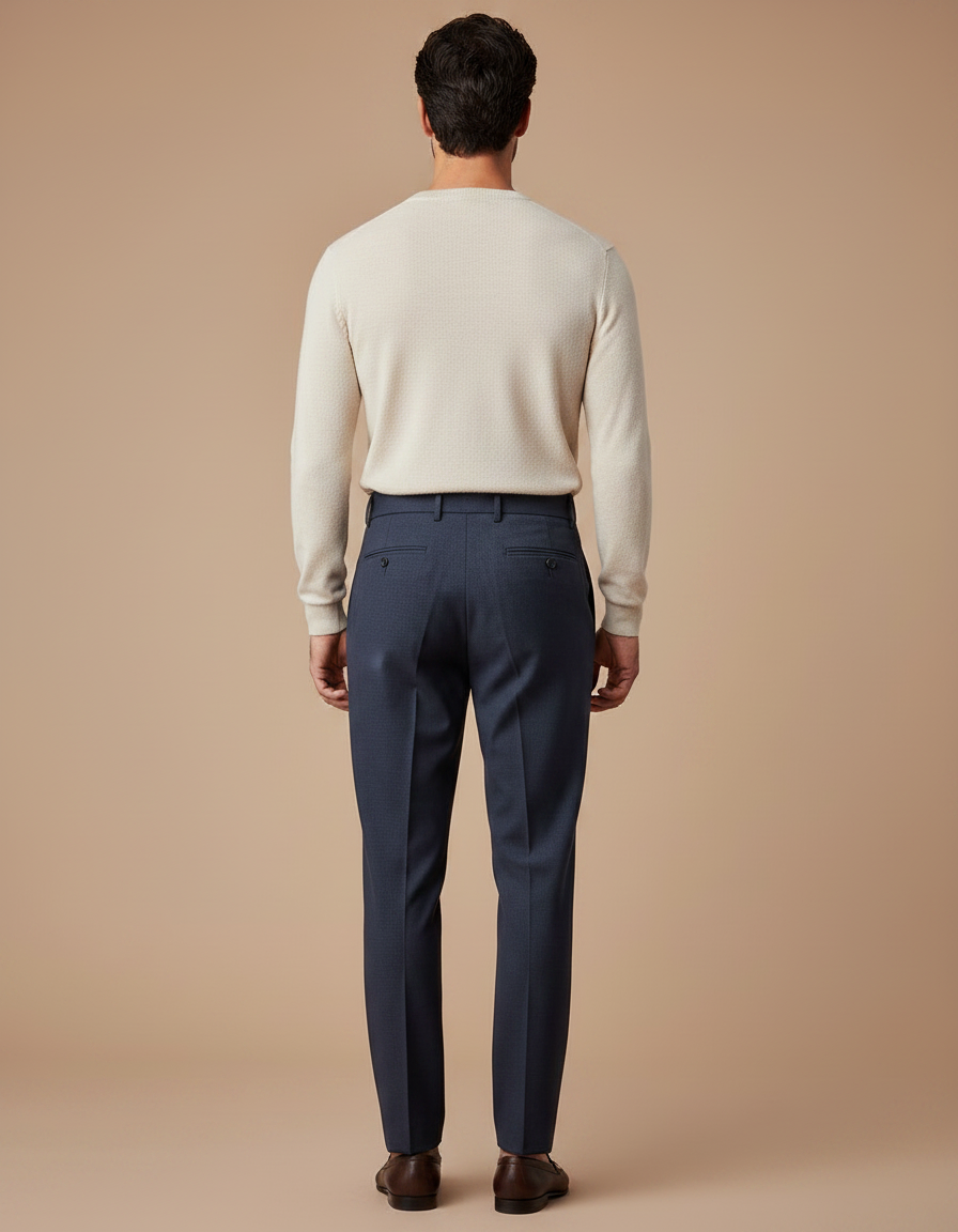 Pantalon À Pince Bleu Marine Plissé Ceinturé Homme - Gabardine - vue 2