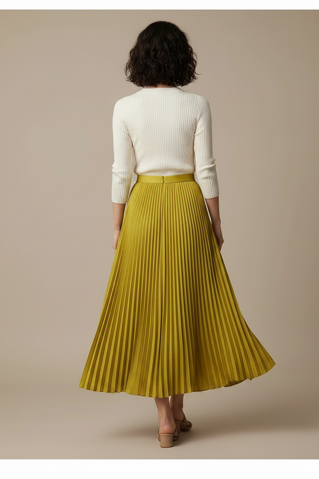 Pantalon À Pince Plissé Vert Fluide Ample Femme - Polyester - vue 2