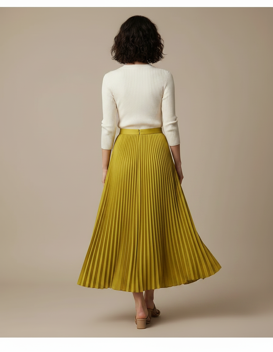 Pantalon À Pince Plissé Vert Fluide Ample Femme - Polyester - vue 2