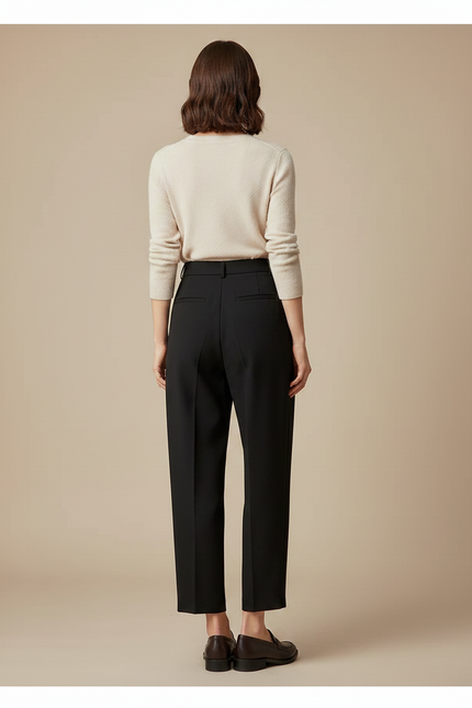 Pantalon À Pince Noir Fluide Taille Haute Décontracté - Viscose - vue 2