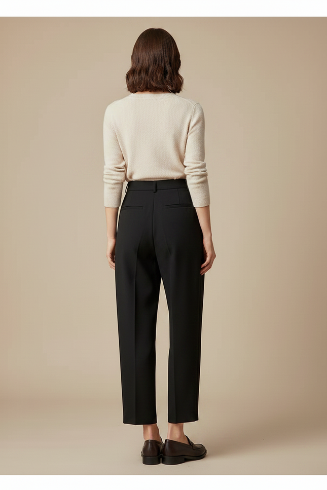 Pantalon À Pince Noir Fluide Taille Haute Décontracté - Viscose - vue 2