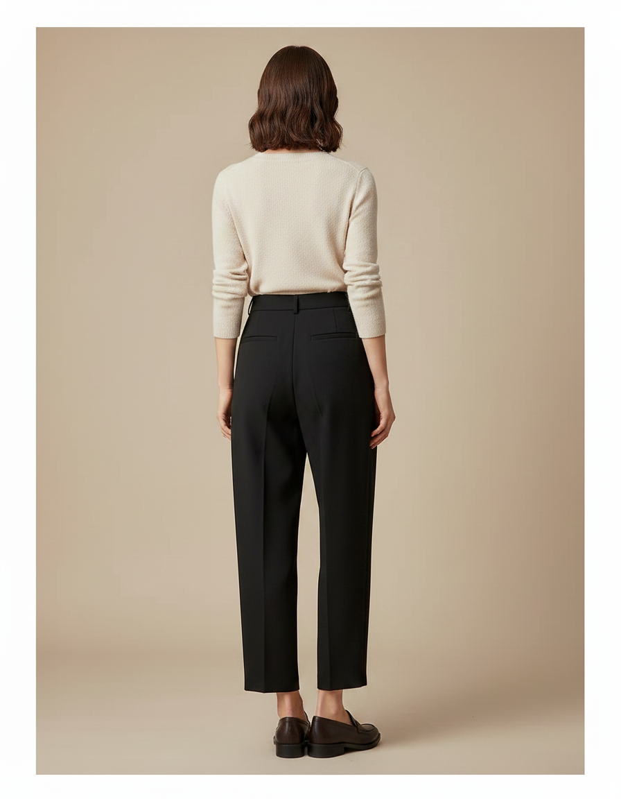 Pantalon À Pince Noir Fluide Taille Haute Décontracté - Viscose - vue 2