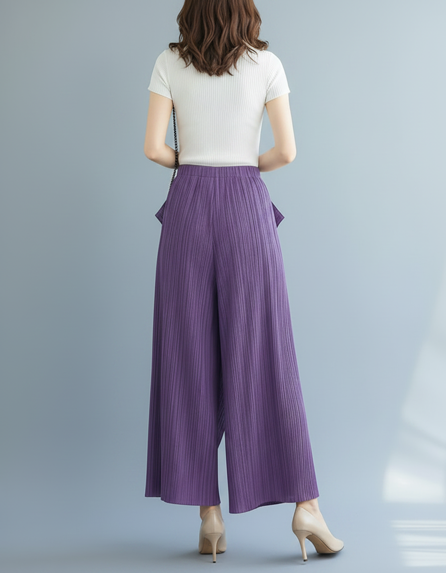 Pantalon À Pince Violet Plissé Fluide Irrégulier Femme - Polyester - vue 2