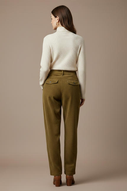 Pantalon À Pince Côtelé Marron Décontracté Ample Vintage - Kaki Cordé - vue 2