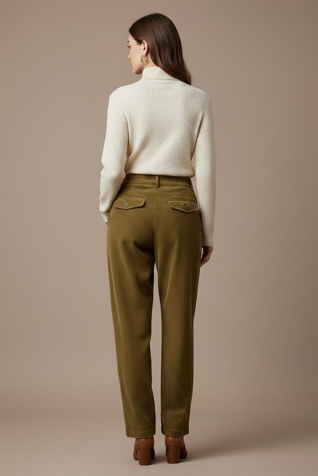 Pantalon À Pince Côtelé Marron Décontracté Ample Vintage - Kaki Cordé - vue 2