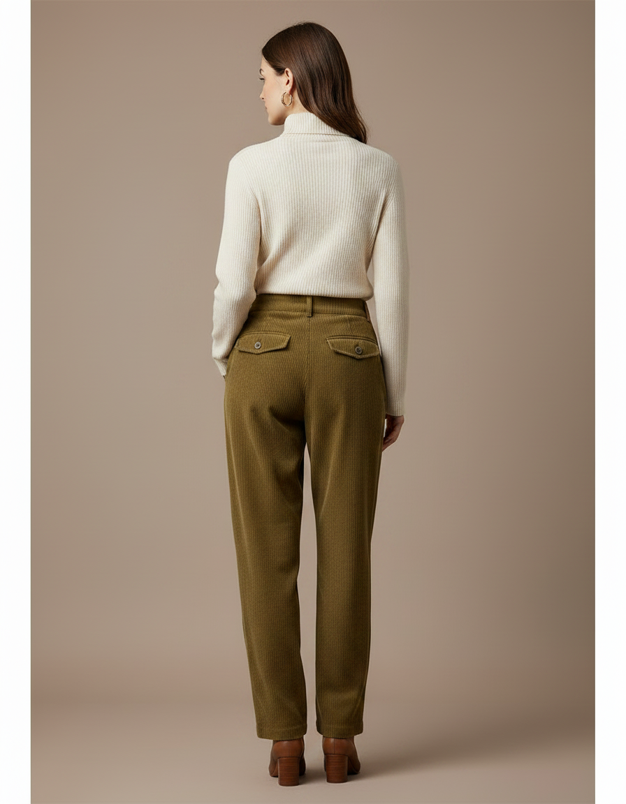 Pantalon À Pince Côtelé Marron Décontracté Ample Vintage - Kaki Cordé - vue 2