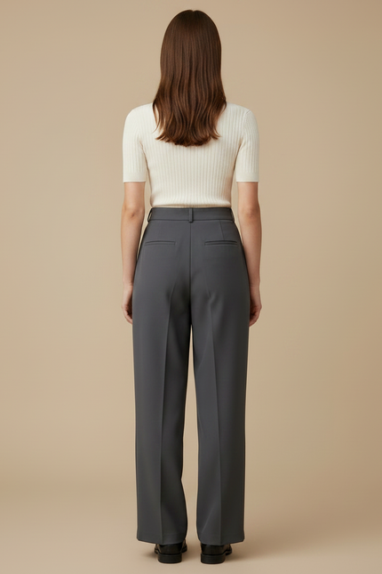 Pantalon À Pince Gris Anthracite Ample Plissé Fluide Femme - Gabardine - vue 2