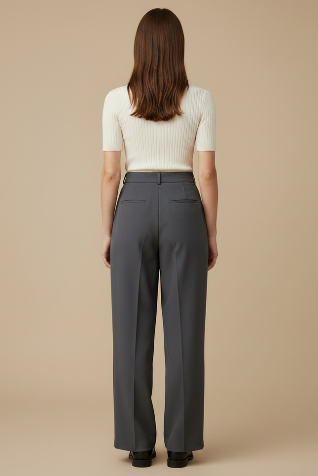 Pantalon À Pince Gris Anthracite Ample Plissé Fluide Femme - Gabardine - vue 2