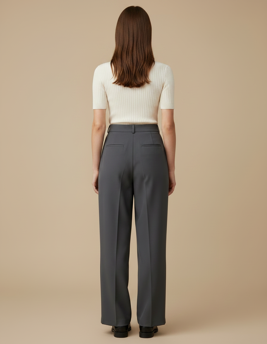 Pantalon À Pince Gris Anthracite Ample Plissé Fluide Femme - Gabardine - vue 2