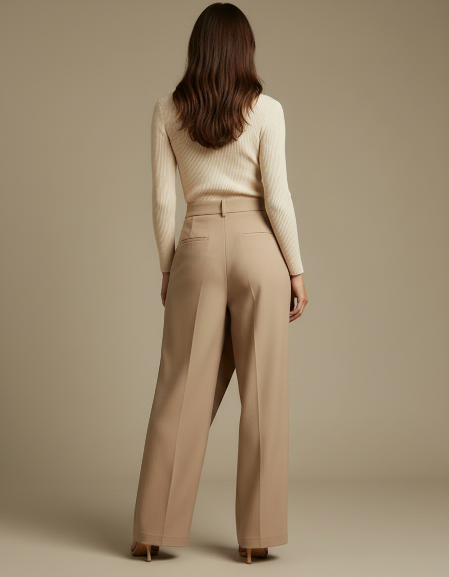 Pantalon À Pince Asymétrique Beige Ample Fluide Élégant - Gabardine - vue 2