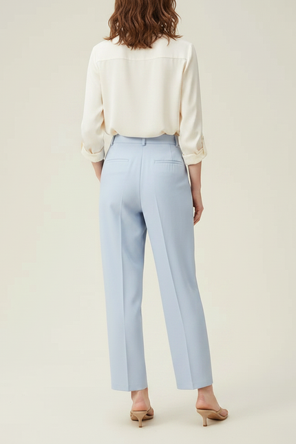 Pantalon À Pince Bleu Ciel Plissé Ample Décontracté Femme - Polyester - vue 2