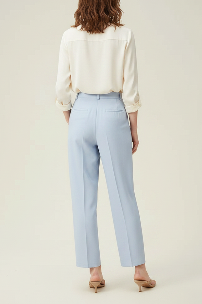 Pantalon À Pince Bleu Ciel Plissé Ample Décontracté Femme - Polyester - vue 2
