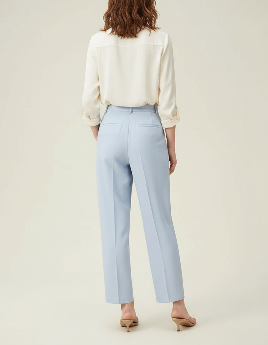 Pantalon À Pince Bleu Ciel Plissé Ample Décontracté Femme - Polyester - vue 2