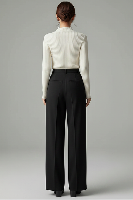 Pantalon À Pince Noir Ample Fluide Élégant - Polyester - vue 2