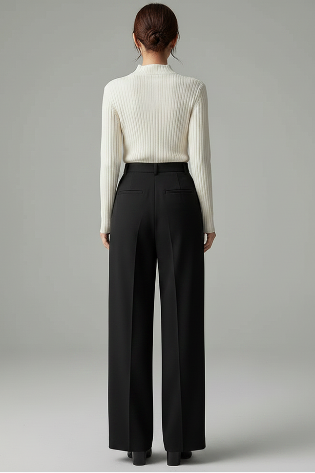 Pantalon À Pince Noir Ample Fluide Élégant - Polyester - vue 2