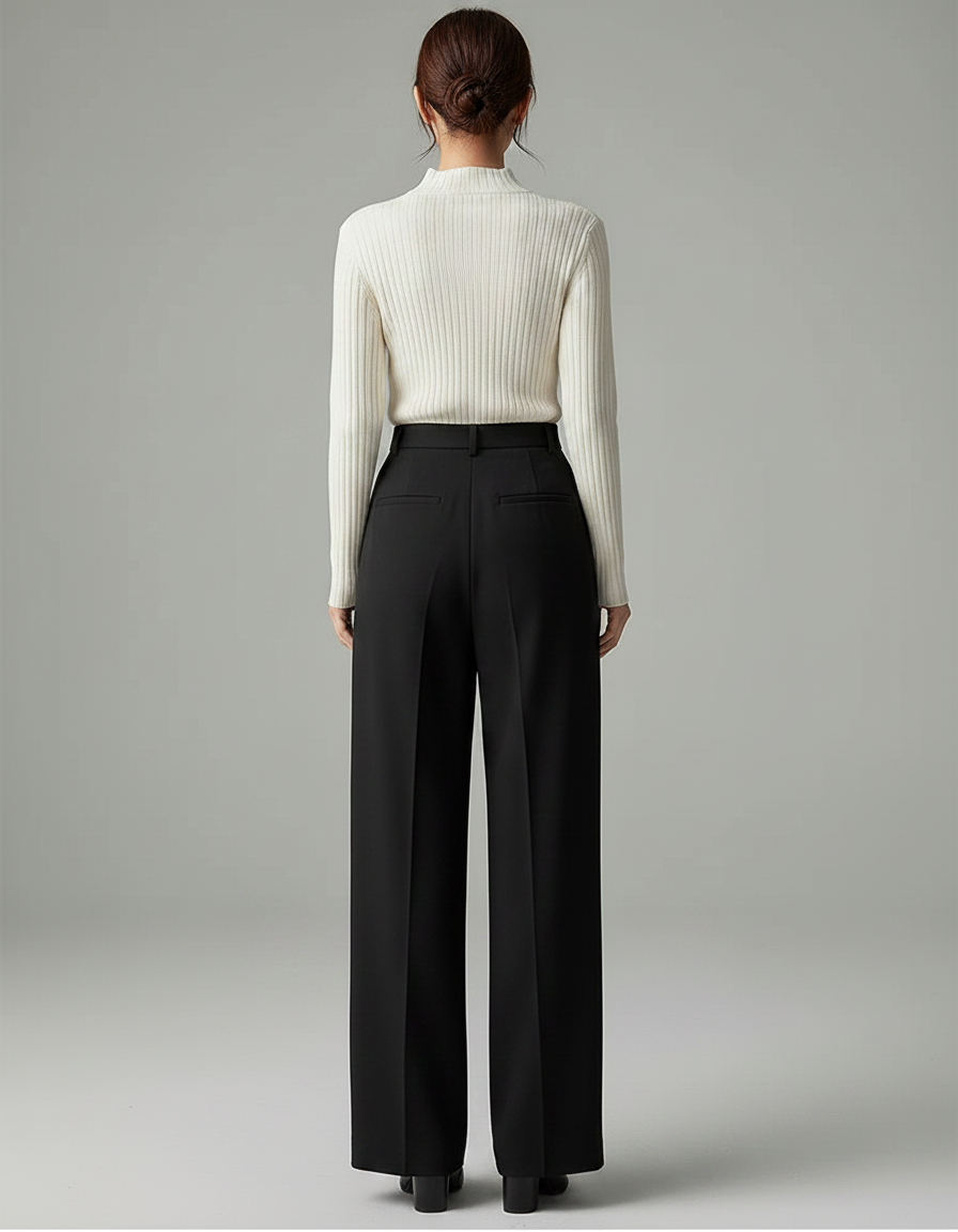 Pantalon À Pince Noir Ample Fluide Élégant - Polyester - vue 2