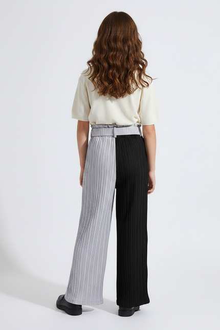 Pantalon À Pince Bicolore Plissé Ample Fille - Multicolore Polyester - vue 2
