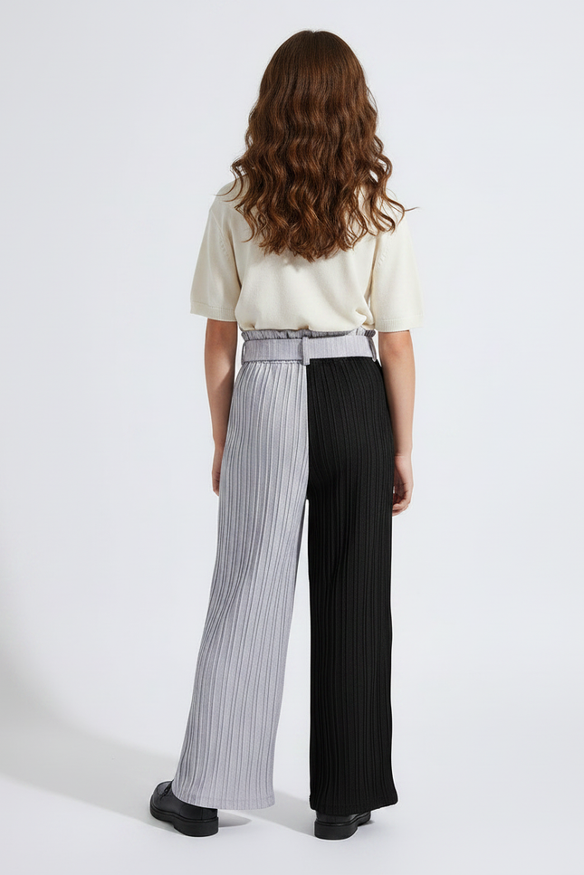 Pantalon À Pince Bicolore Plissé Ample Fille - Multicolore Polyester - vue 2
