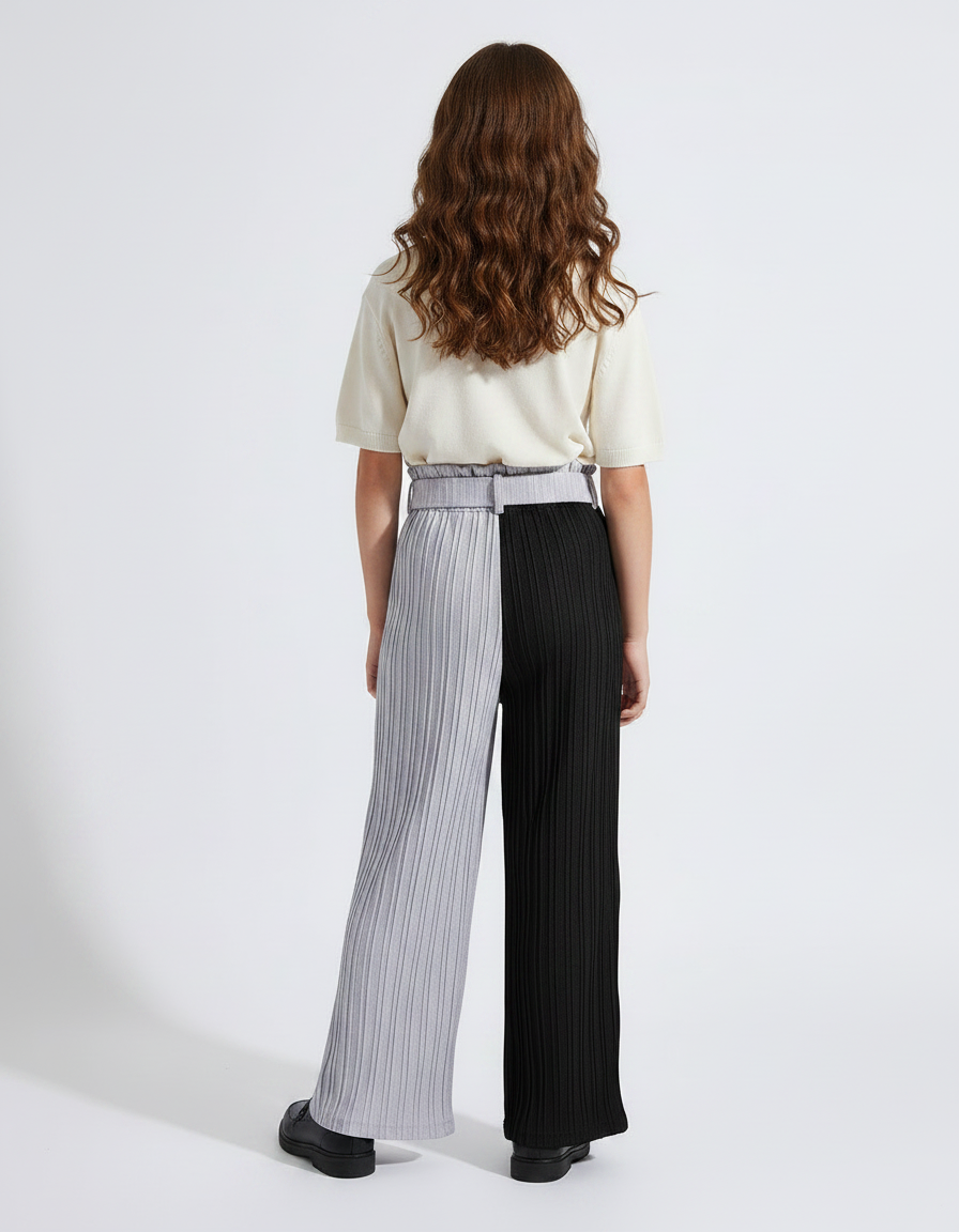 Pantalon À Pince Bicolore Plissé Ample Fille - Multicolore Polyester - vue 2