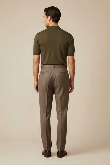 Pantalon À Pince Marron Laine Plissé Droit Élégant - vue 2