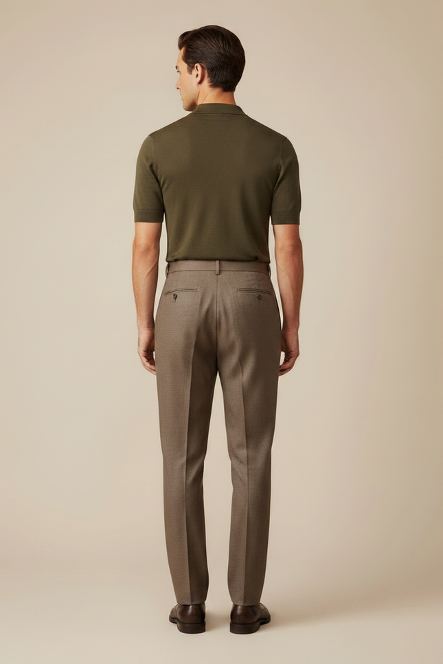 Pantalon À Pince Marron Laine Plissé Droit Élégant - vue 2