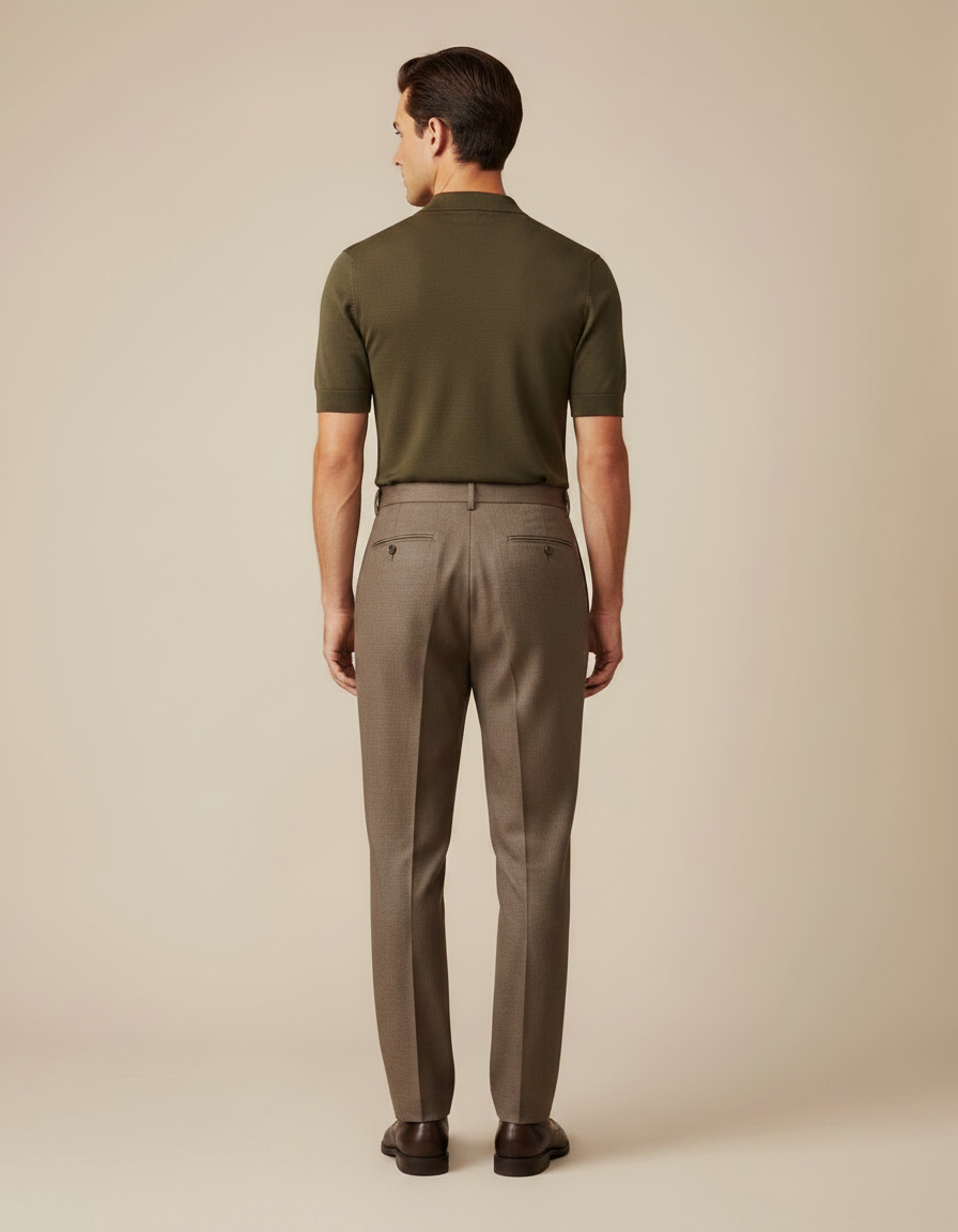 Pantalon À Pince Marron Laine Plissé Droit Élégant - vue 2