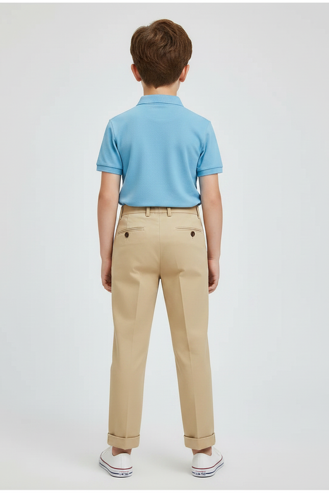 Pantalon À Pince Beige Coton Plissé Droit Enfant - Gabardine - vue 2
