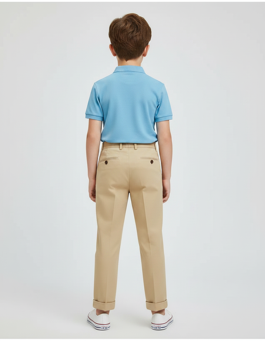 Pantalon À Pince Beige Coton Plissé Droit Enfant - Gabardine - vue 2