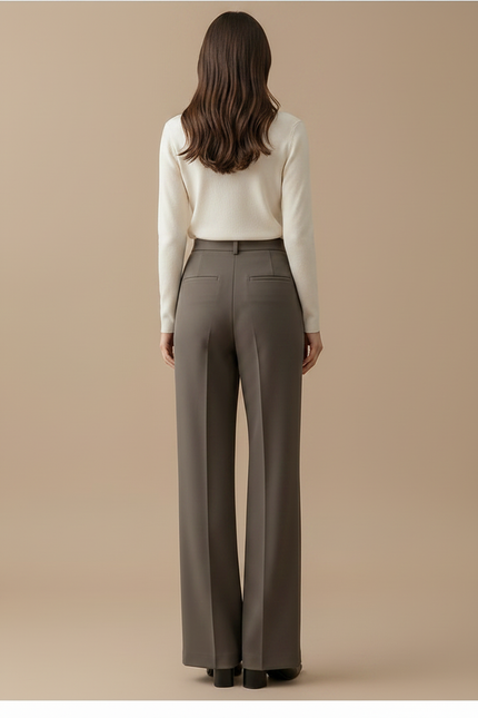 Pantalon À Pince Gris Plissé Ample Taille Haute Femme - Gabardine - vue 2