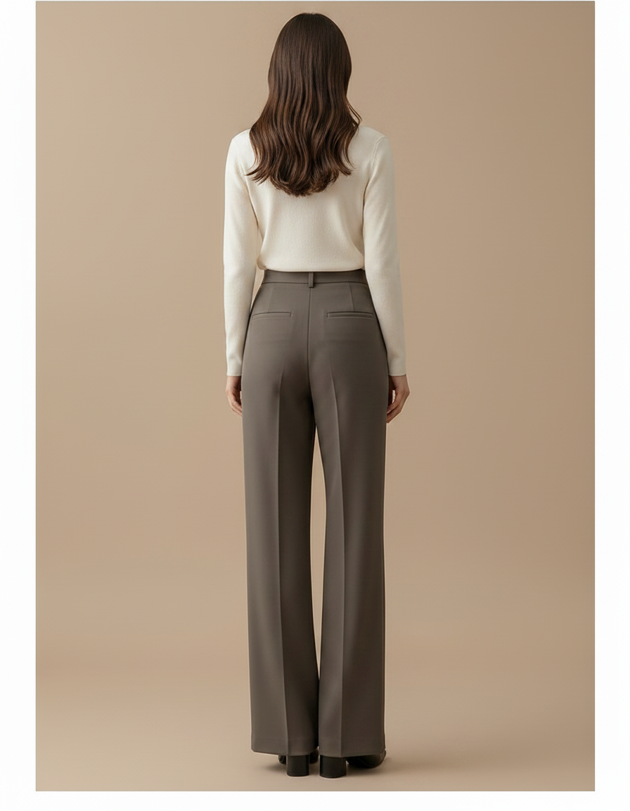 Pantalon À Pince Gris Plissé Ample Taille Haute Femme - Gabardine - vue 2
