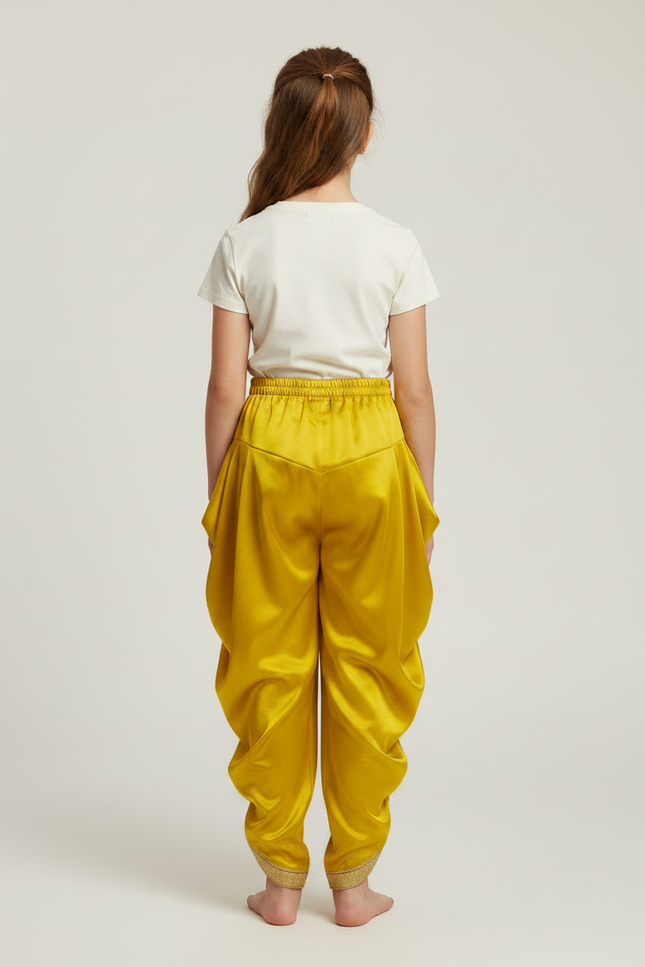 Pantalon À Pince Jaune Satiné Plissé Doré Enfant - vue 2