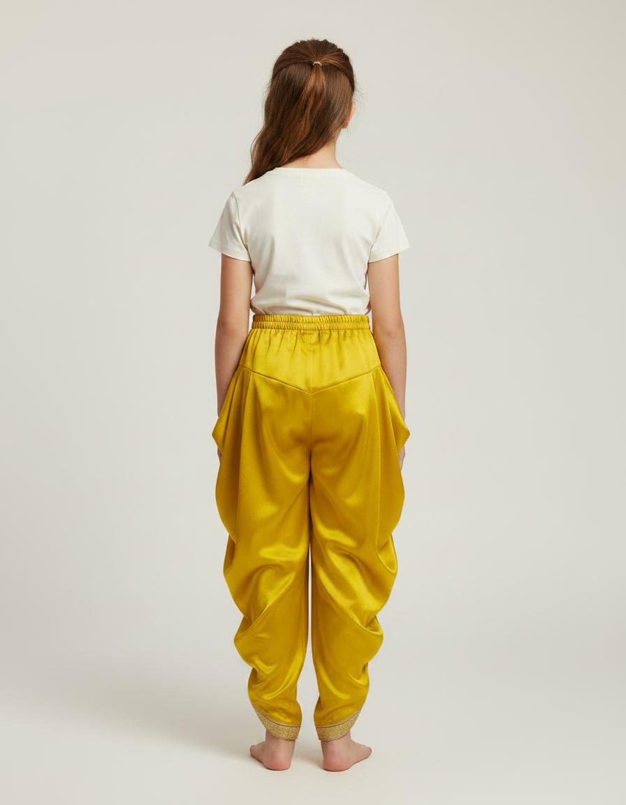 Pantalon À Pince Jaune Satiné Plissé Doré Enfant - vue 2