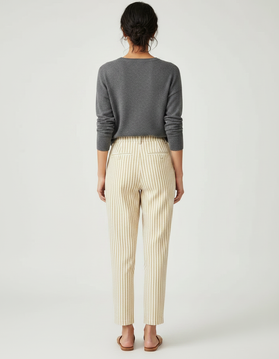 Pantalon À Pince Rayé Beige Décontracté Tapered Femme - Lin - vue 2