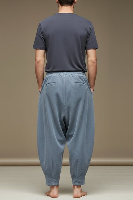 Pantalon À Pince Bleu Côtelé Ample Harem Décontracté - Cordé - vue 2