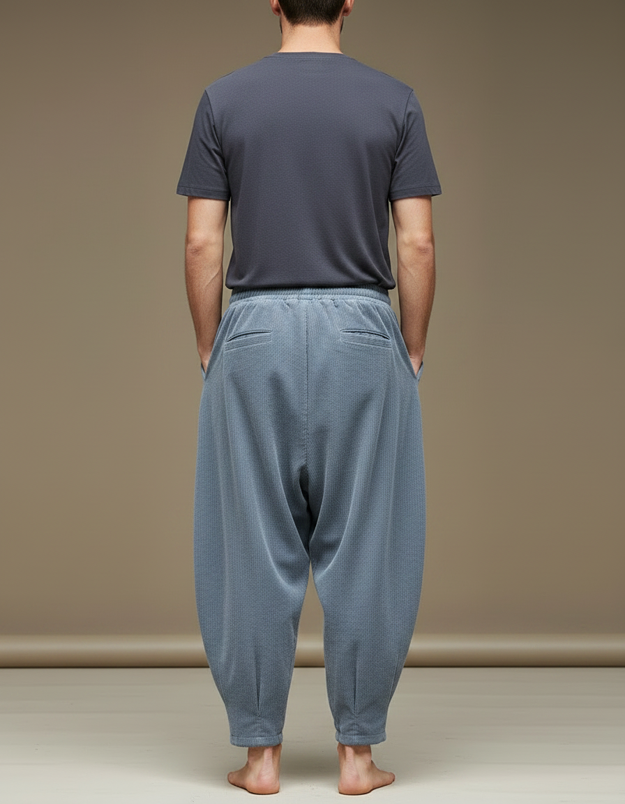 Pantalon À Pince Bleu Côtelé Ample Harem Décontracté - Cordé - vue 2