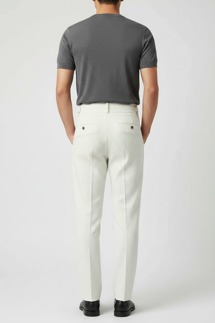 Pantalon À Pince Blanc Cassé Plissé Gaufré Homme Élégant - Coton - vue 2