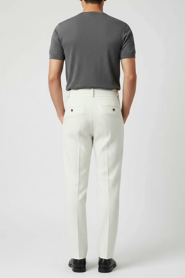 Pantalon À Pince Blanc Cassé Plissé Gaufré Homme Élégant - Coton - vue 2